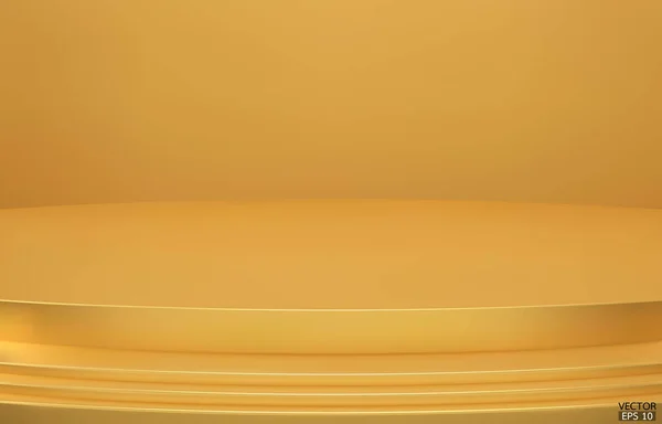 奢侈品黄金背景 空荡荡的金光闪闪的房间 工作室 弯曲的舞台用来作为展示产品的背景 黄金黑土3D矢量图解 — 图库矢量图片