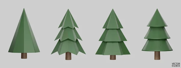 Set Pine Trees Isolated Background Tree Landscape Design Garden Park — Stock Vector