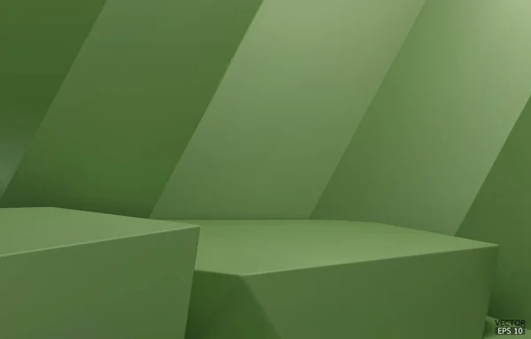 Pódio Geométrico Passos Cor Chá Verde Cubo Hexágono Pódio Quadrado —  Vetores de Stock