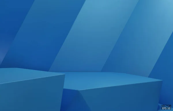 Geometrisches Zweistufiges Podium Blauer Sechseckwürfel Quadratisches Podium Auf Blauem Hintergrund — Stockvektor