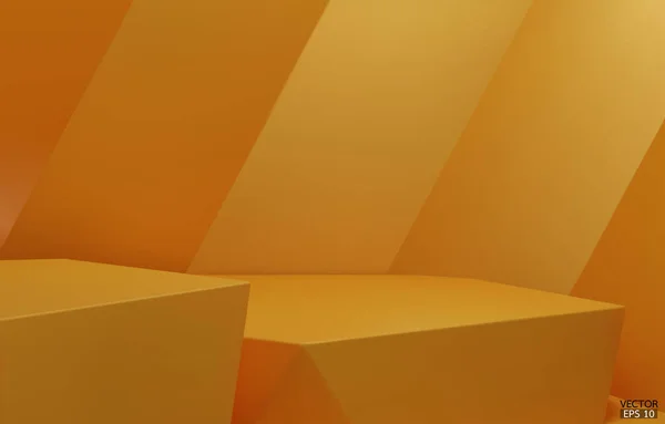 Геометрический Ступенчатый Подиум Желтый Шестиугольник Квадратный Подиум Желтом Фоне Концепция — стоковый вектор