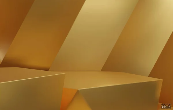 Pódio Geométrico Passos Cubo Hexágono Dourado Pódio Quadrado Fundo Dourado —  Vetores de Stock