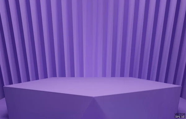 Podio Geométrico Vectorial Cubo Hexágono Púrpura Podio Cuadrado Fondo Púrpura — Archivo Imágenes Vectoriales