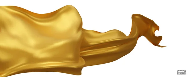 Flying Ouro Seda Tecido Tecido Bandeira Fundo Cetim Dourado Elegante — Vetor de Stock