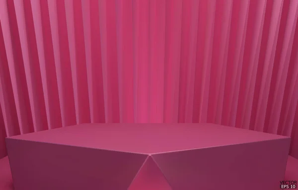 Pódio Geométrico Vetorial Cubo Hexágono Rosa Pódio Quadrado Fundo Rosa — Vetor de Stock