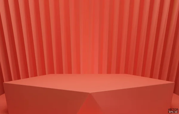 Vektorové Geometrické Pódium Šestiúhelníková Kostka Čtvercové Pódium Oranžovém Pozadí Koncepce — Stockový vektor