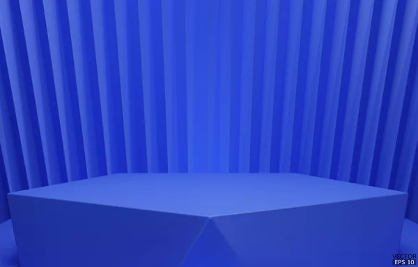 Pódio Geométrico Vetorial Cubo Hexágono Azul Pódio Quadrado Fundo Azul —  Vetores de Stock