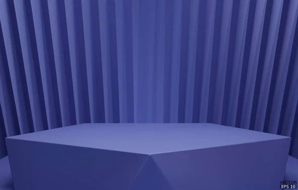3D矢量几何平台 蓝色六边形立方体 蓝色背景的正方形讲台 概念场景展示 化妆品 3D矢量插图 — 图库矢量图片