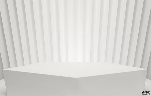 3Dベクトル幾何学的表彰台 白い六角形の立方体 白い背景の正方形の表彰台 コンセプトシーンステージショーケース プロモーション販売 バナー プレゼンテーション 化粧品 3Dベクトル図 — ストックベクタ