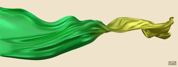 Gradiente Volador Verde Amarillo Seda Tela Bandera Fondo Suave Elegante — Vector de stock