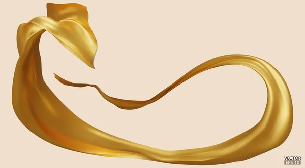 Fliegende Goldene Seide Textilstoff Flagge Hintergrund Glatter Eleganter Goldener Satin — Stockvektor