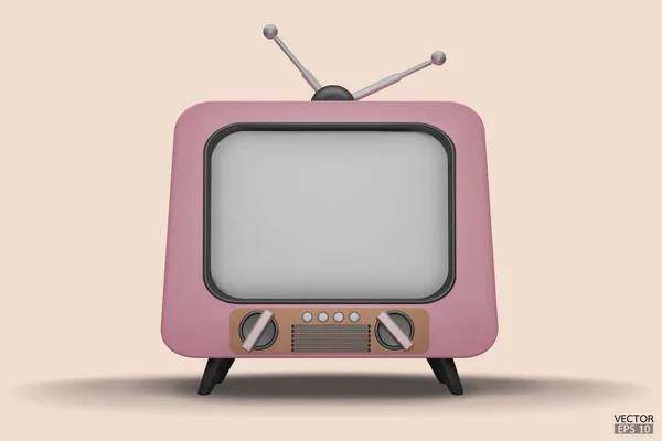 Render Roze Vintage Televisie Tekenfilm Stijl Isoleren Achtergrond Minimale Retro — Stockvector