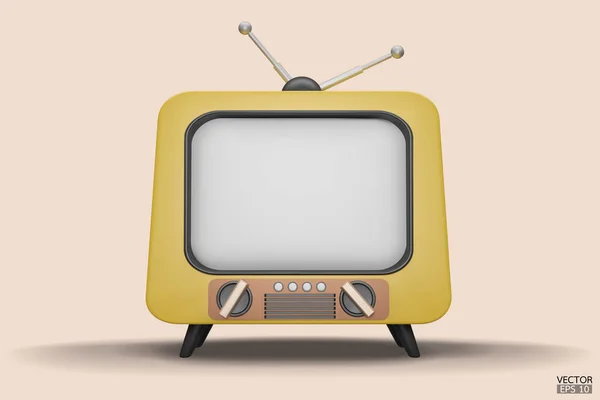 Render Yellow Vintage Television Cartoon Style Isolate Background Minimal Retro — Stock Vector