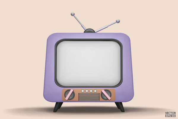 Renderizar Roxo Estilo Vintage Television Cartoon Isolado Fundo Retro Mínima — Vetor de Stock
