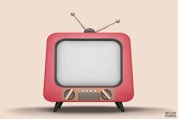 Rendering Rot Vintage Television Cartoon Stil Isolieren Auf Dem Hintergrund — Stockvektor