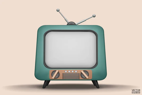 Render Green Vintage Television Cartoon Style Isolate Background Minimal Retro — Stock Vector