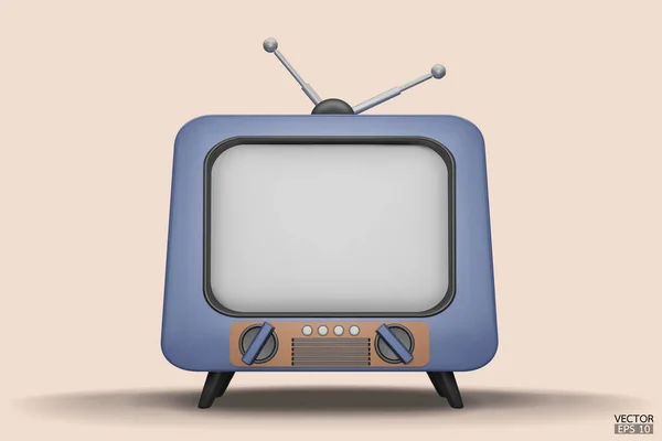 Renderizar Azul Escuro Vintage Television Cartoon Estilo Isolado Fundo Retro — Vetor de Stock