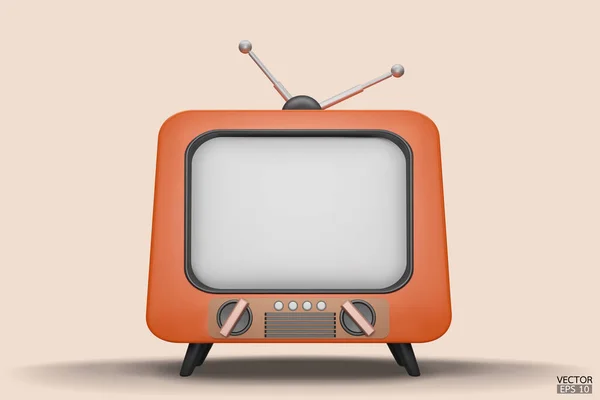 Render Orange Vintage Television Cartoon Style Isolate Background Minimal Retro — Stock Vector