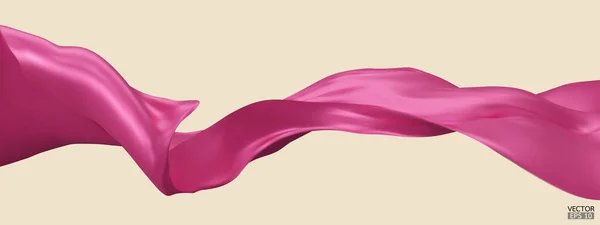 フライングライトピンクシルクテキスタイルファブリックフラグの背景 ベージュに閉じ込められた滑らかなエレガントなピンクサテングランドオープン式のための背景 ピンクのカーテン 3Dベクトル図 — ストックベクタ