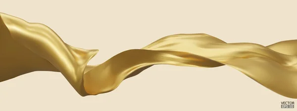 Flying Zlaté Hedvábí Textilní Tkaniny Vlajka Pozadí Hladký Elegantní Zlatý — Stockový vektor
