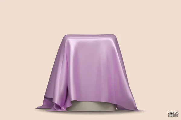 Подіум Покритий Шматочком Світло Фіолетового Шовку Ізольованого Фоні Реалістична Коробка — стоковий вектор