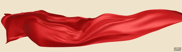 Flying Červené Hedvábí Textilie Vlajka Pozadí Hladký Elegantní Červený Satén — Stockový vektor