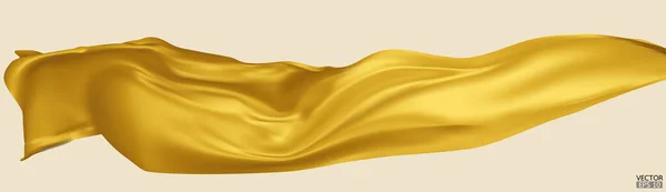 Flying Amarelo Seda Tecido Tecido Bandeira Fundo Cetim Amarelo Elegante — Vetor de Stock