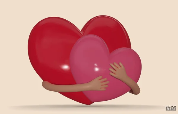 Manos Abrazando Corazón Rojo Con Amor Mano Dibujos Animados Abrazar — Archivo Imágenes Vectoriales