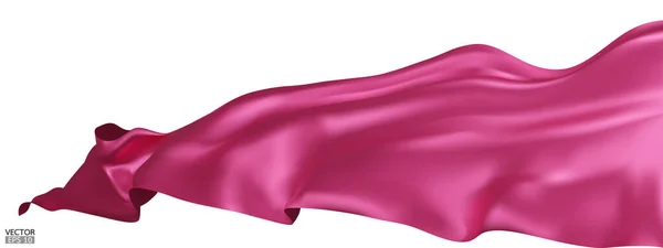 空飛ぶピンクの絹織物の旗の背景 白を基調とした滑らかなエレガントなピンクサテングランドオープン式のために隔離されました ピンクのカーテン 3Dベクトル図 — ストックベクタ
