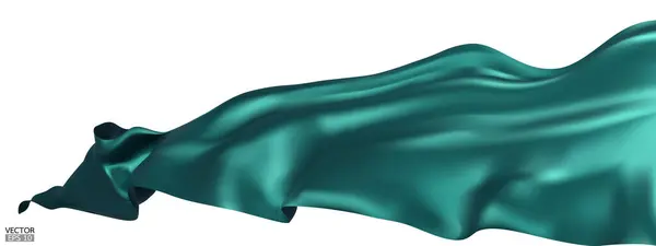 Flying Zelené Hedvábí Textilie Vlajka Pozadí Hladká Elegantní Zelená Satén — Stockový vektor