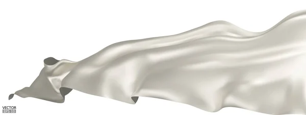 Πετώντας Λευκό Μετάξι Ύφασμα Σημαία Φόντο Απαλό Κομψό Λευκό Σατέν — Διανυσματικό Αρχείο