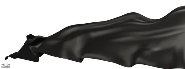 Flying Černé Hedvábí Textilní Tkaniny Vlajka Pozadí Hladký Elegantní Tmavý — Stockový vektor