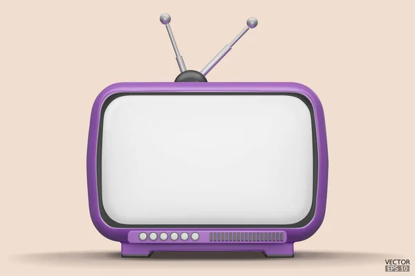 Render Purple Vintage Television Cartoon Style Isolate Background Minimal Retro — Stock Vector
