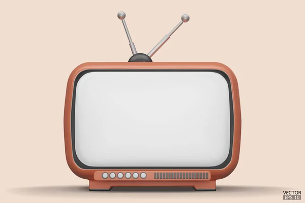 3D渲染橙色复古电视卡通风格隔离背景 最小复古电视 橙色模拟电视 有天线的旧电视机 3D矢量说明 — 图库矢量图片