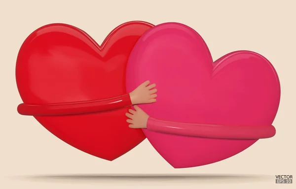 Deux Cœurs Avec Main Embrassant Sur Fond Coeurs Bande Dessinée — Image vectorielle