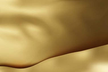 Altın kumaş arka plan lüksüne sahip. Dalgalı ipek kumaş. Yığınla ipek kumaş. Altın arka plan. 3B vektör illüstrasyonu.