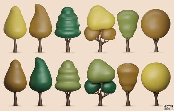 Sada Stromů Izolovaných Bílém Pozadí Strom Pro Design Krajiny Zahrada — Stockový vektor