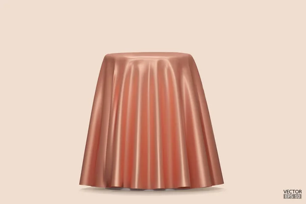 Podium Covered Piece Orange Silk Isolated Beige Background Realistic Box — Stock Vector