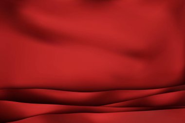 Kırmızı kumaş arka plan lüksü. Dalgalı ipek kumaş. Yığınla ipek kumaş. Kırmızı arka plan. 3B vektör illüstrasyonu.