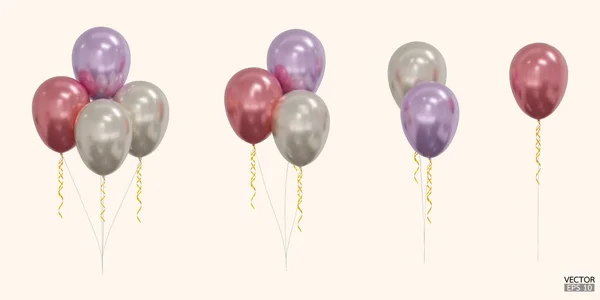一组现实的矢量红色 白色气球孤立在米色背景 氦气球是周年纪念日 派对的一部分 3D矢量插图 — 图库矢量图片
