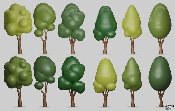Sada Stromů Izolovaných Bílém Pozadí Strom Pro Design Krajiny Zahrada — Stockový vektor