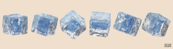 现实的蓝冰立方背景 清洁正方形冰冻水块 装上酒精或鸡尾酒饮料 3D矢量图解 — 图库矢量图片
