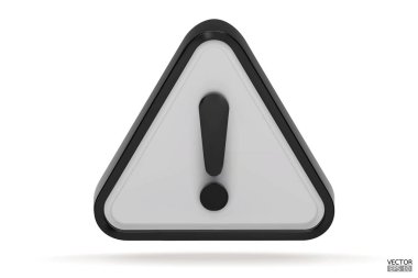 3d Gerçekçi Siyah ve Beyaz Üçgen uyarı işareti beyaz arkaplanda izole edildi. Tehlike uyarısı işareti ve ünlem işareti. Tehlike, Alarm, Tehlikeli dikkat ikonu. 3B Vektör illüstrasyonu.