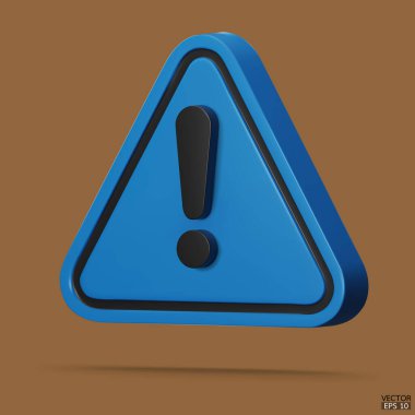 Arka planda 3D Gerçekçi Mavi Üçgen uyarı işareti izole edildi. Tehlike uyarısı işareti ve ünlem işareti. Tehlike, Alarm, Tehlikeli dikkat ikonu. 3B Vektör illüstrasyonu.
