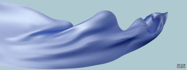 Dalgalı mavi ipekli kumaş arka planı. Pürüzsüz mavi saten büyük açılış töreni için mavi arkaplanda izole edildi. Mavi perde. 3d vektör illüstrasyonu.