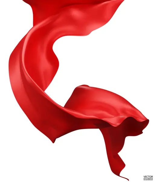 Kırmızı ipek kumaş arka planında dalgalanan. Pürüzsüz kırmızı saten büyük açılış töreni için beyaz arka planda izole edildi. Uçan kırmızı ipek dikey görüntü. 3d vektör illüstrasyonu