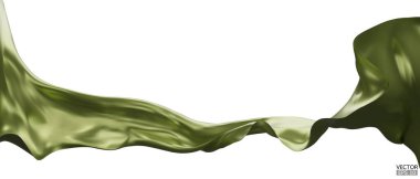 Dalgalı yeşil ipek kumaş bayraklı arka plan. Pürüzsüz, zarif yeşil saten büyük açılış töreni için beyaz arka planda izole edilmiş. Yeşil perde. 3d vektör illüstrasyonu