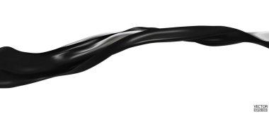 Siyah ipek kumaş arka planında dalgalanan. Beyaz arkaplanda büyük açılış töreni için izole edilmiş pürüzsüz koyu renkli saten. Siyah perde. 3d vektör illüstrasyonu