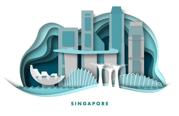 シンガポールの都市ベクトル 有名なビジネス 古代の歴史と現代のランドマークとアジアの町 ユニークな建築イラストで目的地の観光地 旅行ポスターカット — ストックベクタ