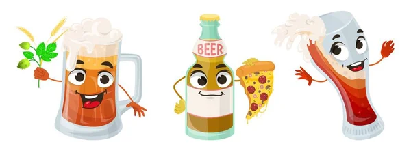 Счастливый Симпатичный Пивной Персонаж Смешная Бутылка Кружка Пива Стакан Алкогольного — стоковый вектор